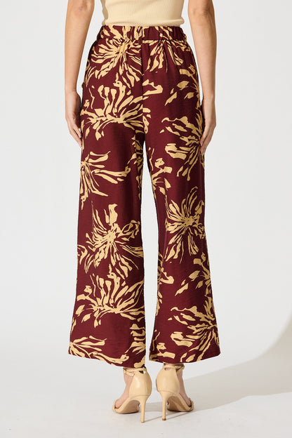 Linear Bloom Pant in Wine with Cream Print