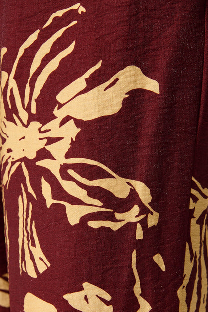 Linear Bloom Pant in Wine with Cream Print