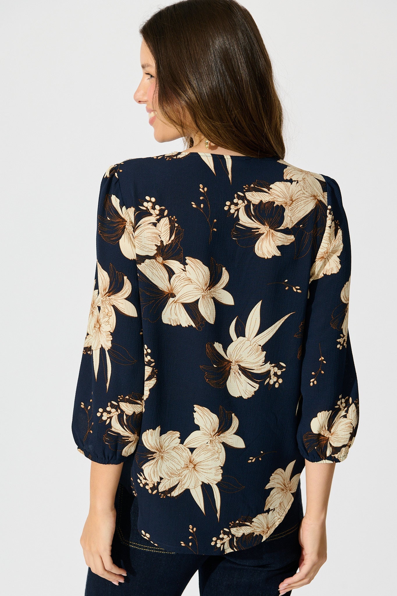 Viviani Zip Top in Navy with Cream Floral