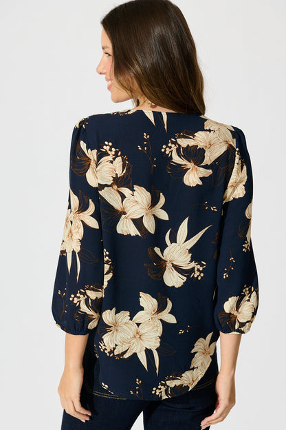 Viviani Zip Top in Navy with Cream Floral