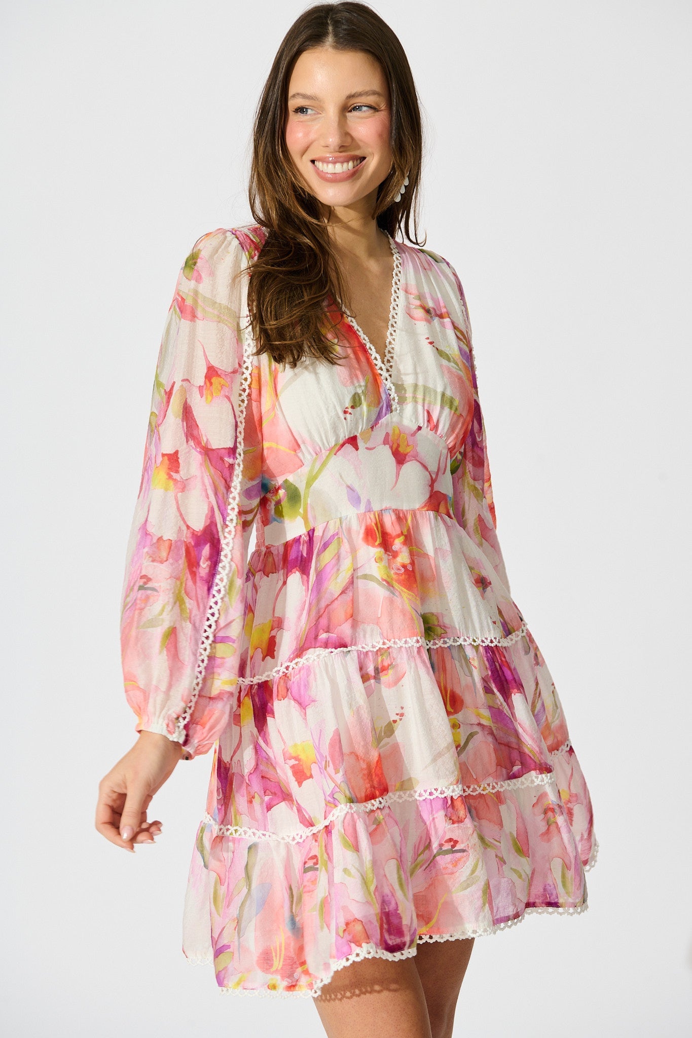 Riverstone Dress in White with Multi Floral