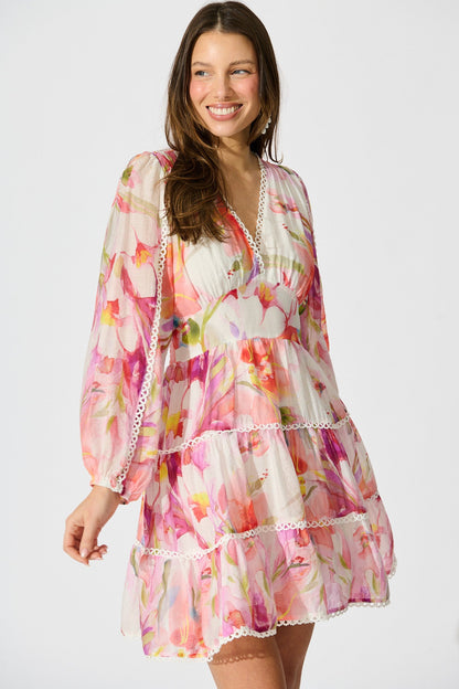 Riverstone Dress in White with Multi Floral