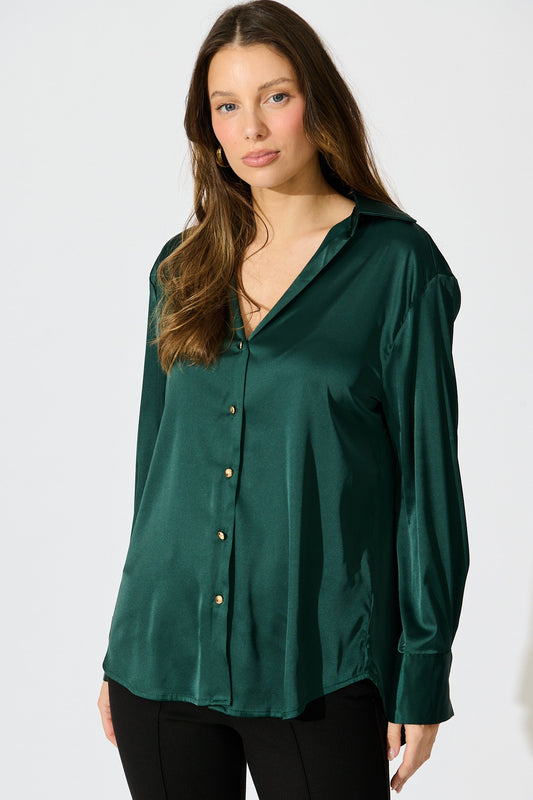 Retroshine Shirt in Emerald Satin