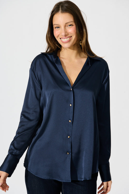 Retroshine Shirt in Navy Satin