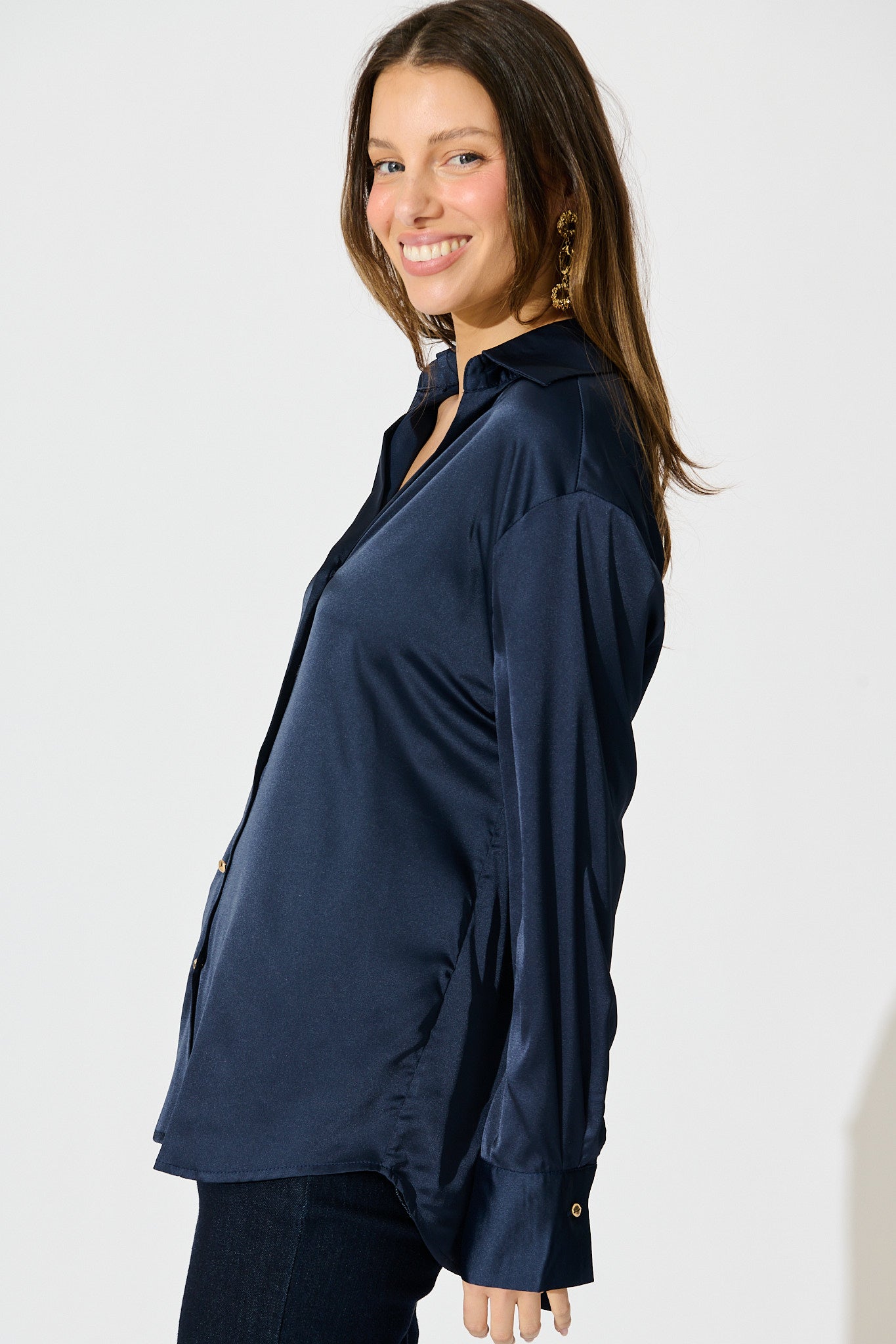 Retroshine Shirt in Navy Satin