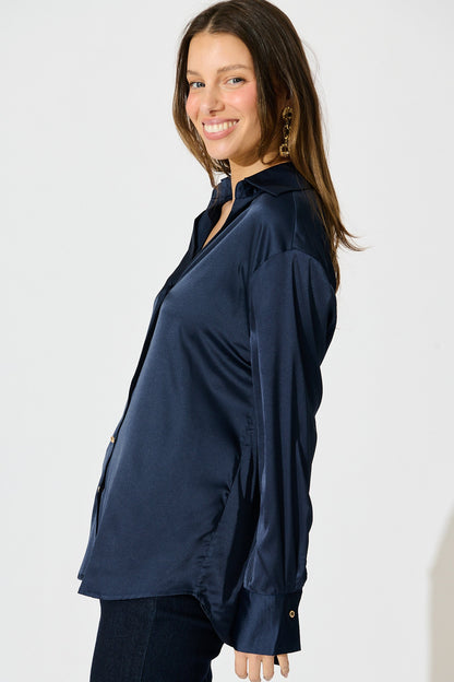 Retroshine Shirt in Navy Satin