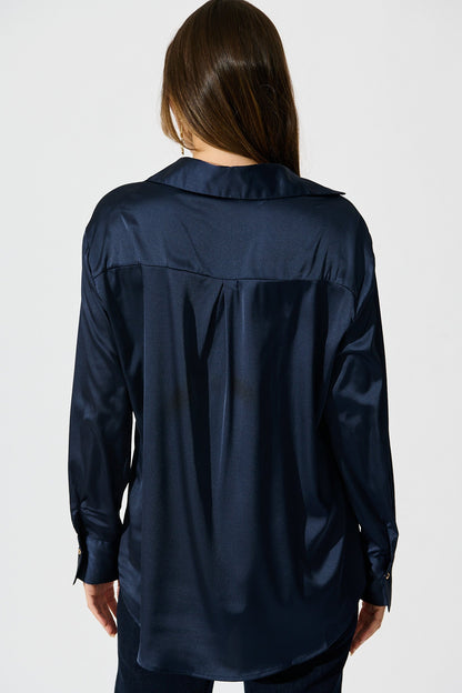 Retroshine Shirt in Navy Satin