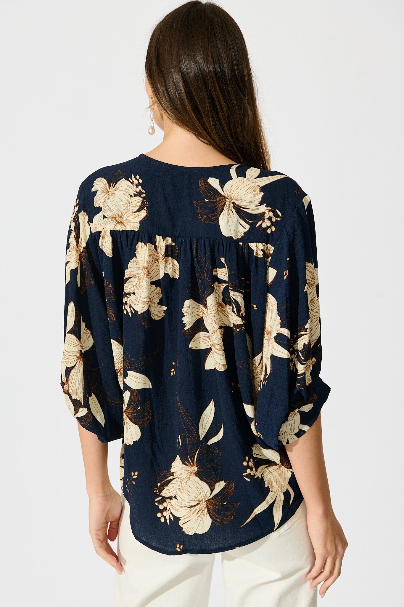 Marliboo Mock Wrap Top in Navy with Cream Floral