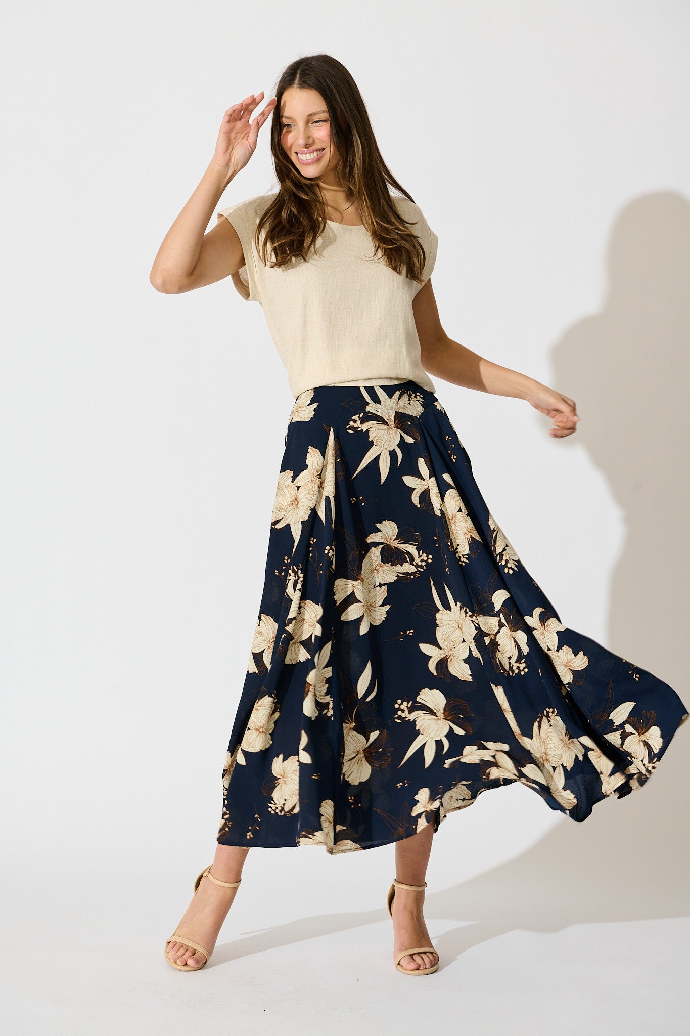 Brandsy Maxi Skirt in Navy with Cream Floral