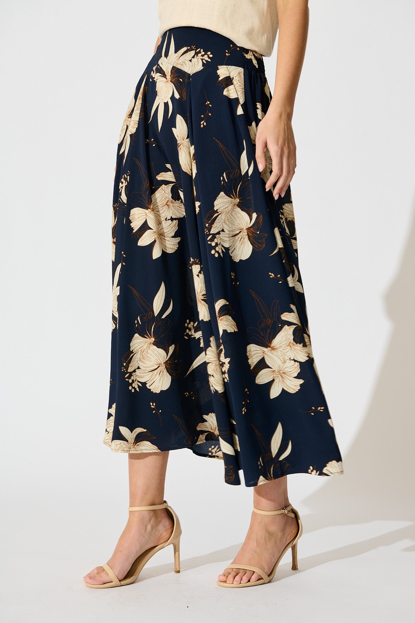 Brandsy Maxi Skirt in Navy with Cream Floral