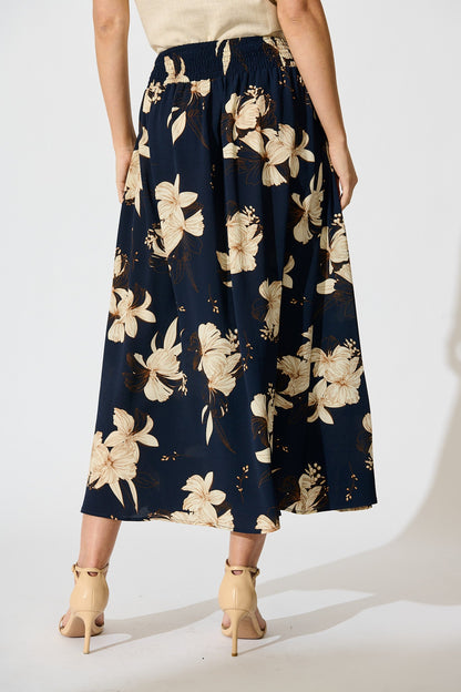 Brandsy Maxi Skirt in Navy with Cream Floral