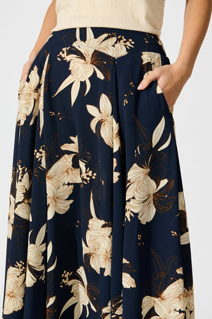 Brandsy Maxi Skirt in Navy with Cream Floral