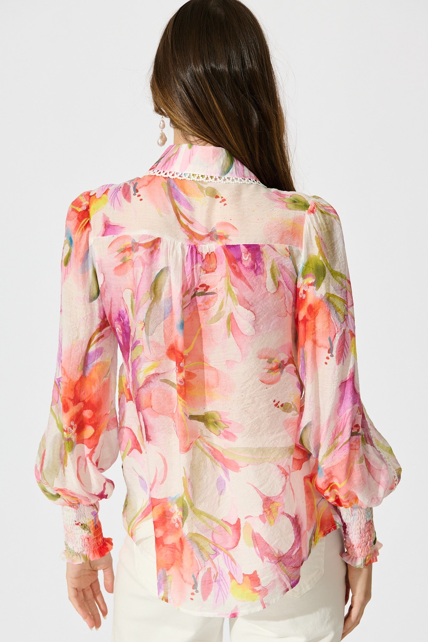 Wisteria Whisper Shirt in White with Multi Floral