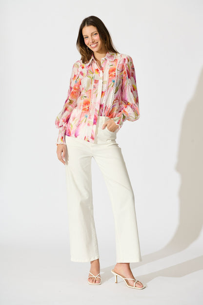 Wisteria Whisper Shirt in White with Multi Floral