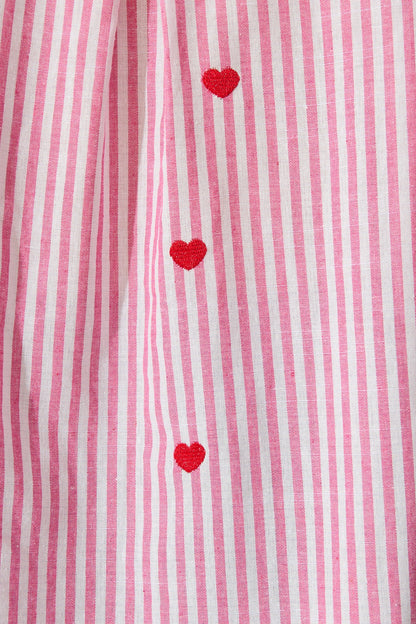 Hearts Desire Shirt in Pink Stripe and Heart Embroidered