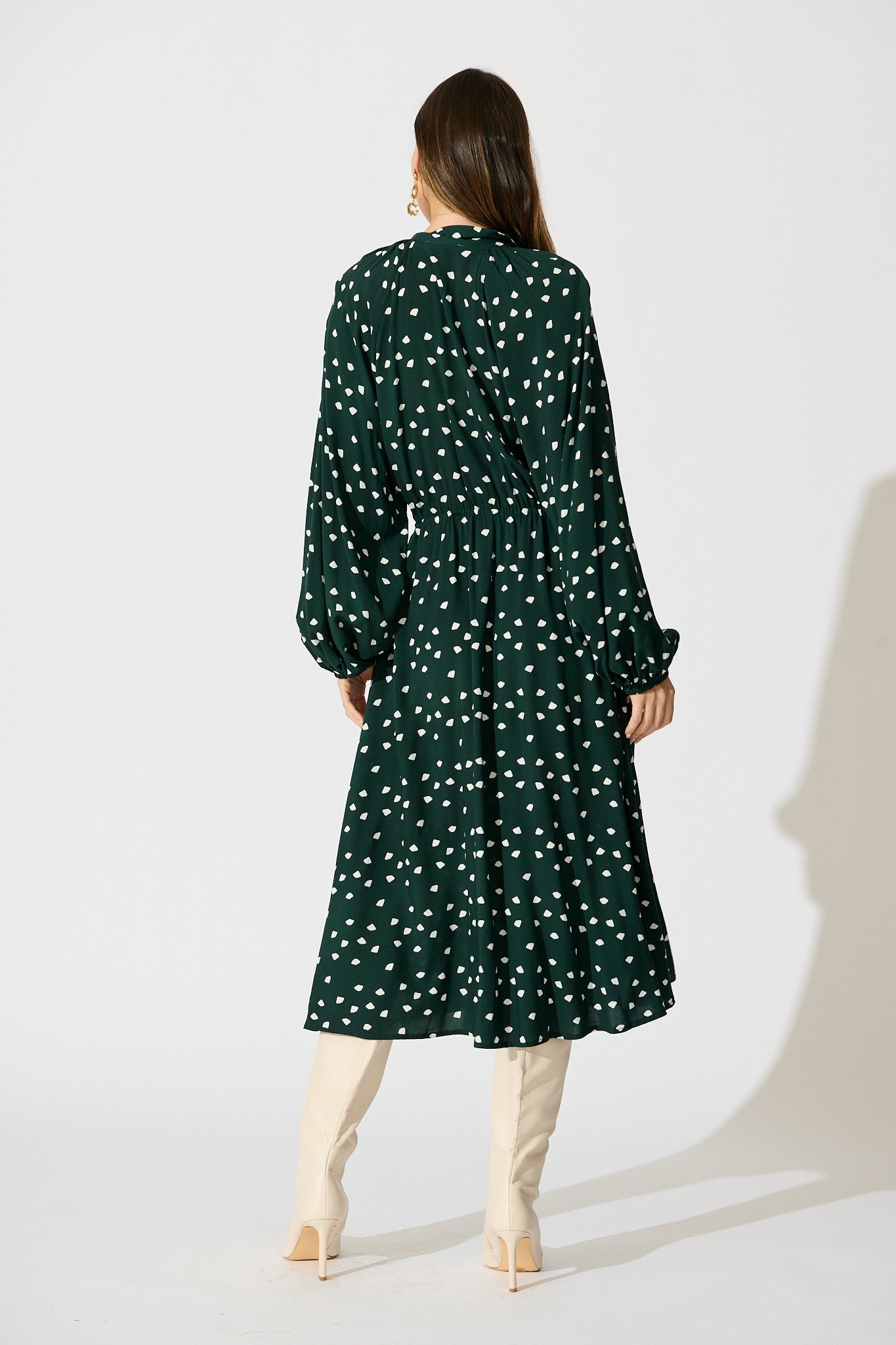 Meadowfall Midi Shirt Dress in Emerald with White Speckle