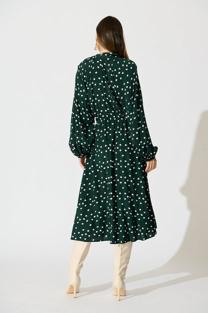 Meadowfall Midi Shirt Dress in Emerald with White Speckle
