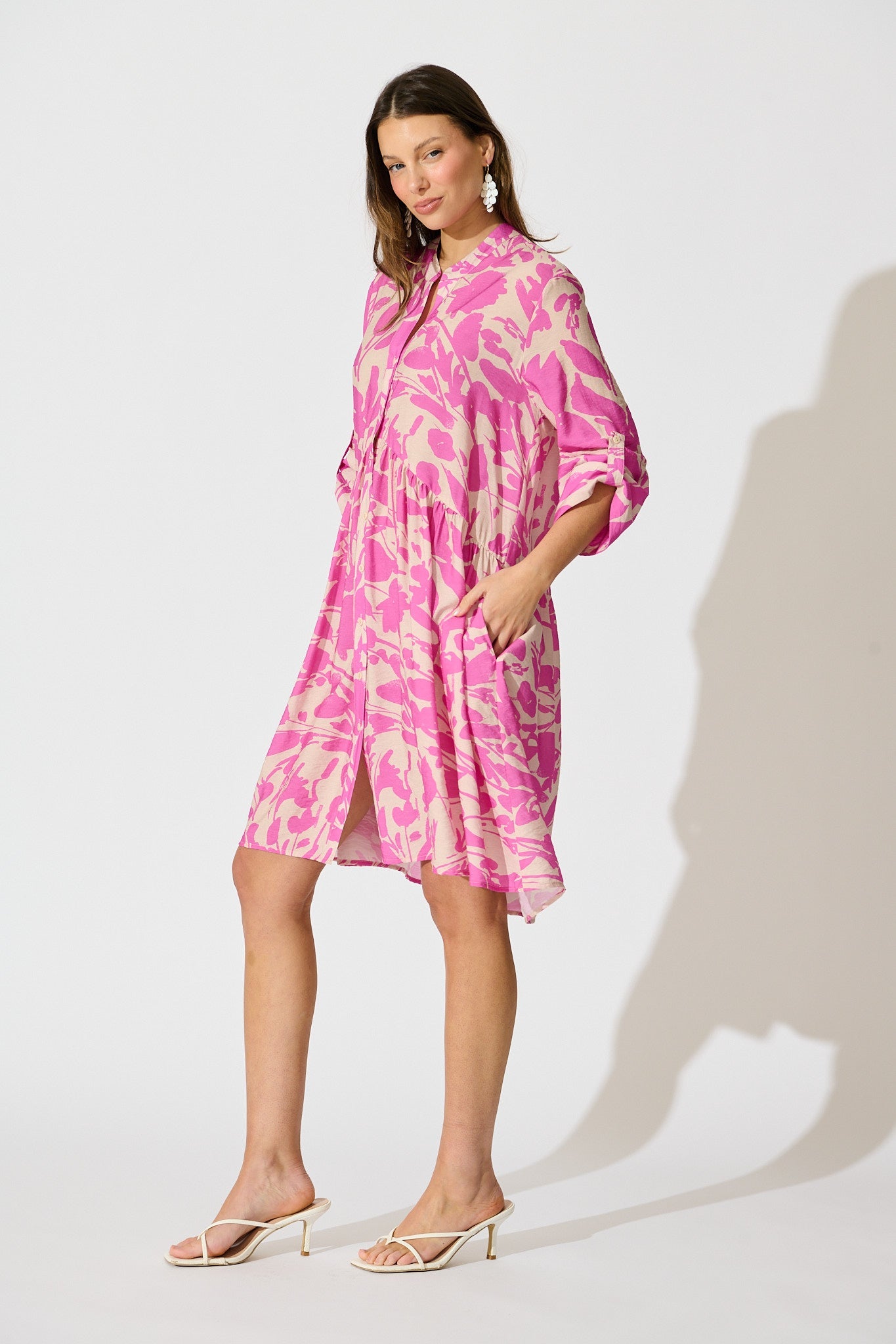 PRE ORDER Mina Smock Dress in Cream and Pink Print