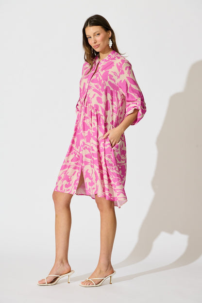 PRE ORDER Mina Smock Dress in Cream and Pink Print