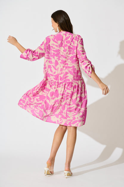 PRE ORDER Mina Smock Dress in Cream and Pink Print