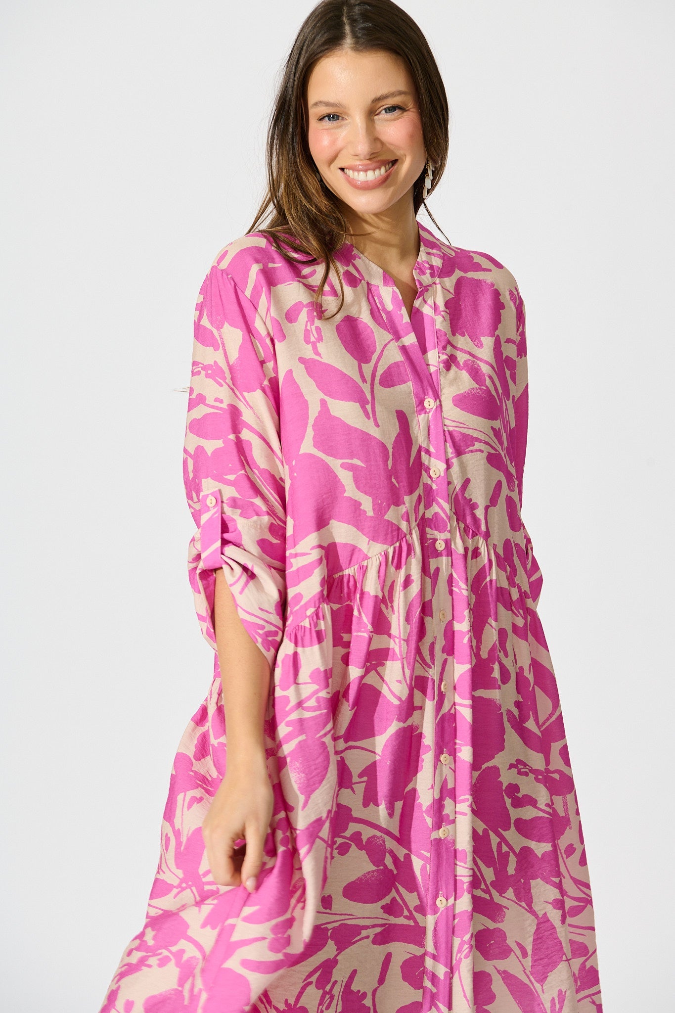 PRE ORDER Mina Smock Dress in Cream and Pink Print