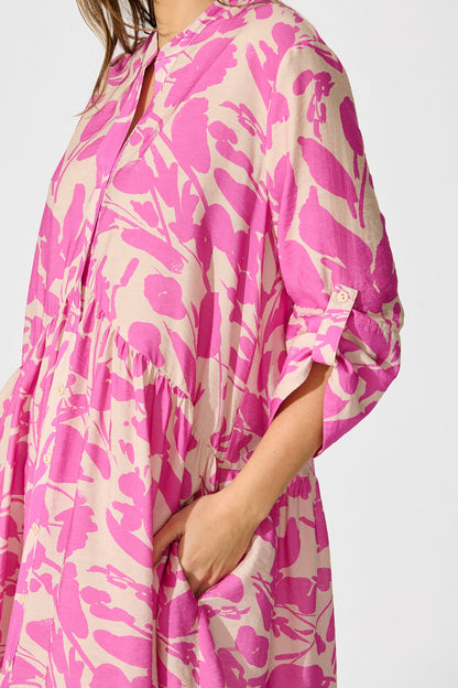 PRE ORDER Mina Smock Dress in Cream and Pink Print