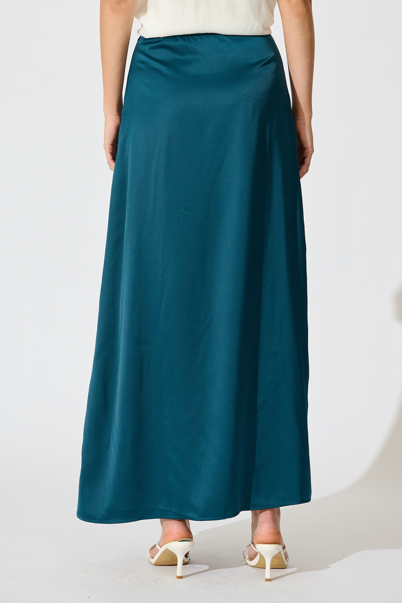 Shine Supreme Maxi Skirt in Teal Satin