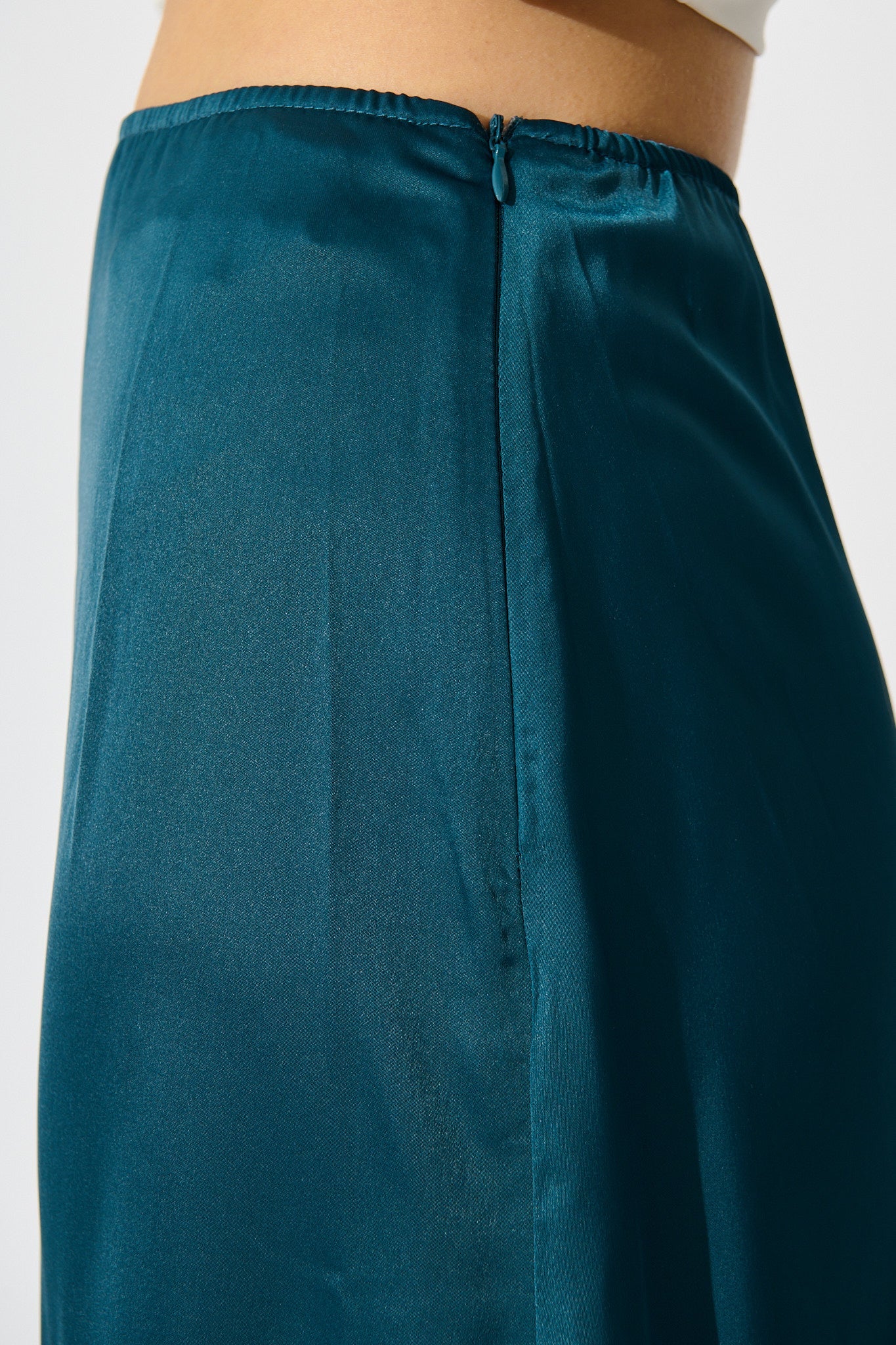 Shine Supreme Maxi Skirt in Teal Satin