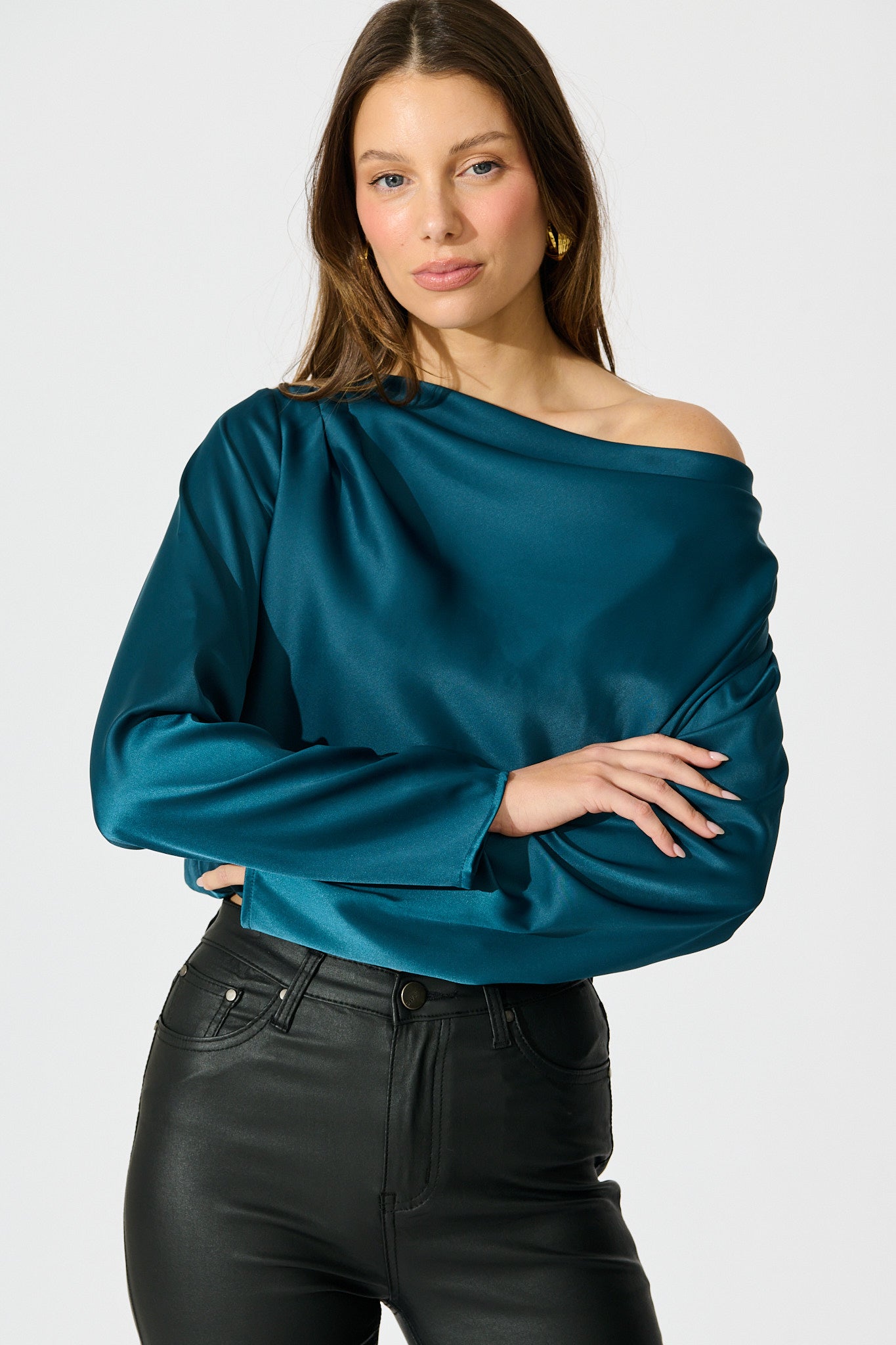 Nova Nights Top in Teal Satin