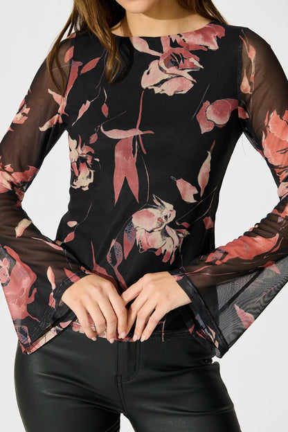 Lily Of Love Mesh Top in Black Floral Print
