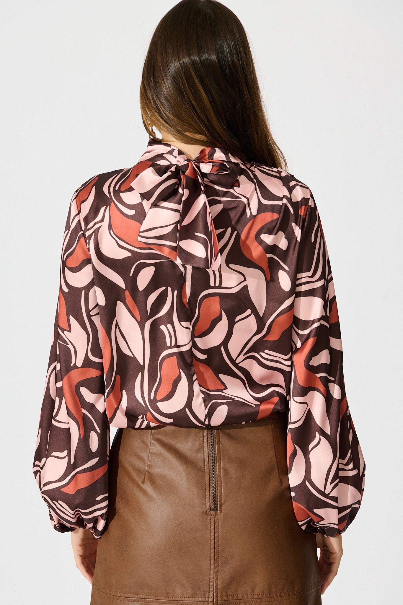 Pure Whisper Top in Multi Brown Print Satin