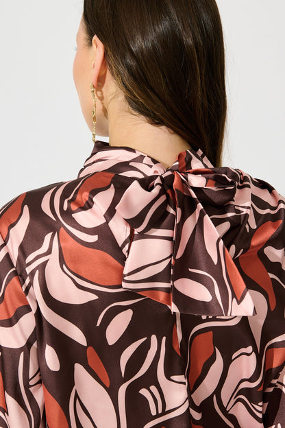 Pure Whisper Top in Multi Brown Print Satin