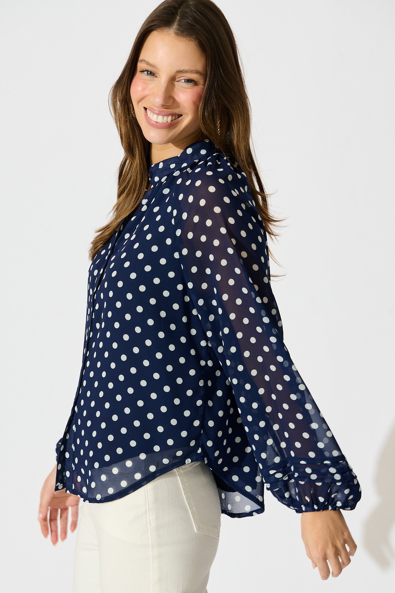 Dotty Days Top in Navy with White Polka Dot Chiffon