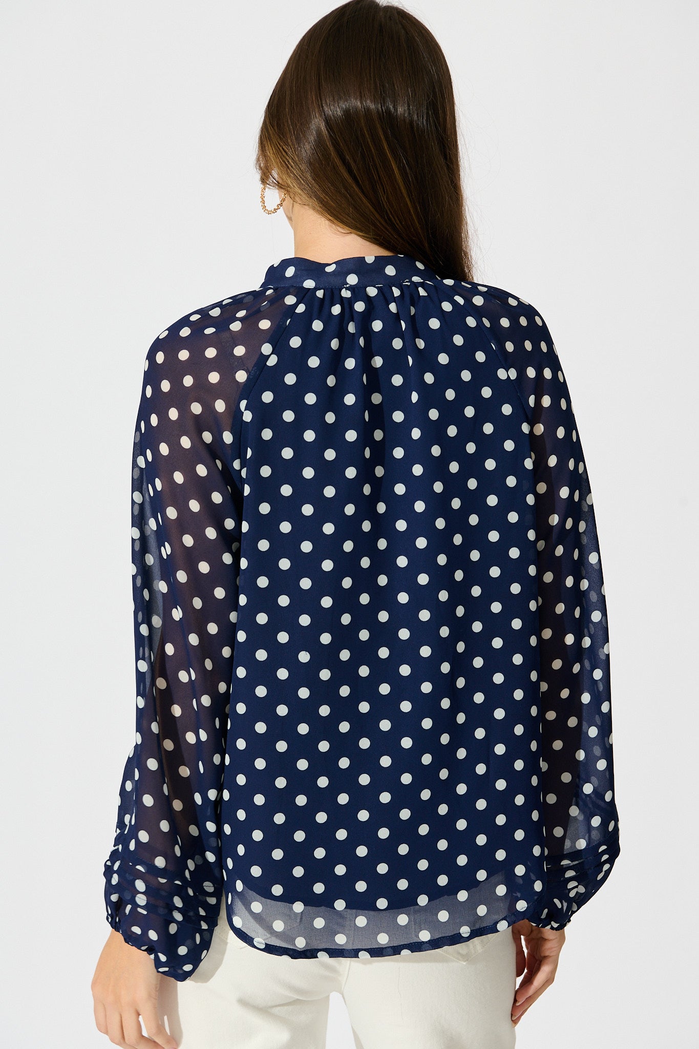 Dotty Days Top in Navy with White Polka Dot Chiffon