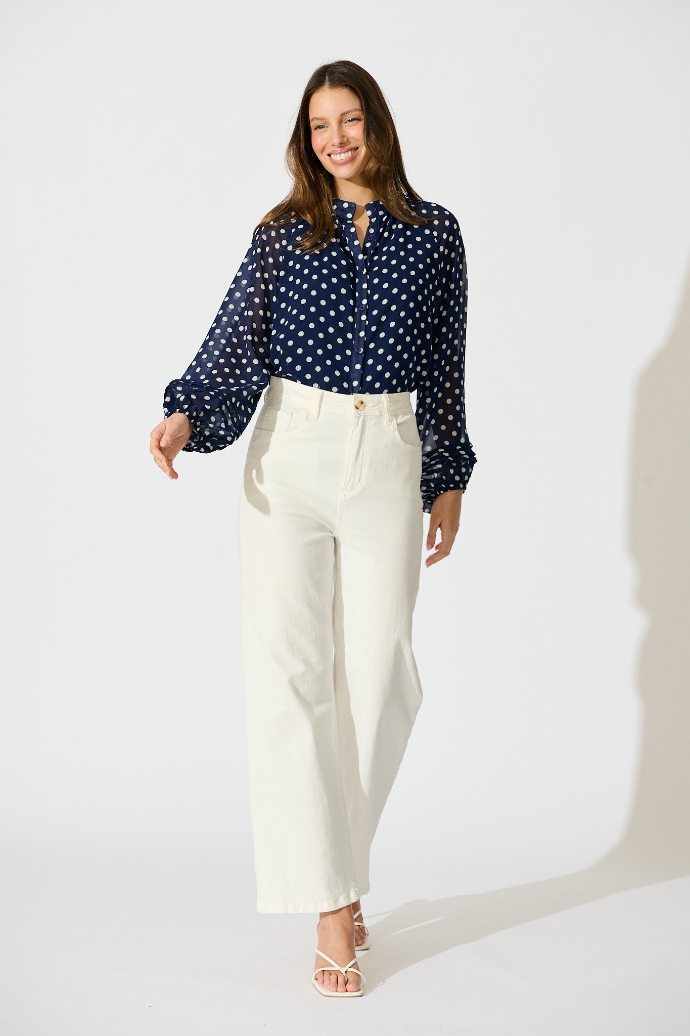 Dotty Days Top in Navy with White Polka Dot Chiffon