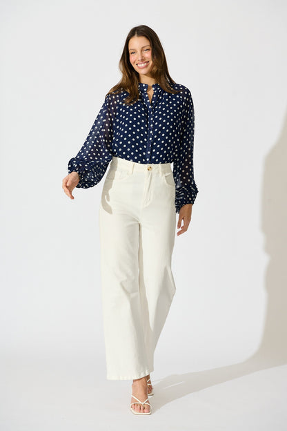 Dotty Days Top in Navy with White Polka Dot Chiffon