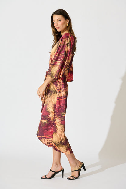 Joyful Midi Dress in Multi Watercolour Satin
