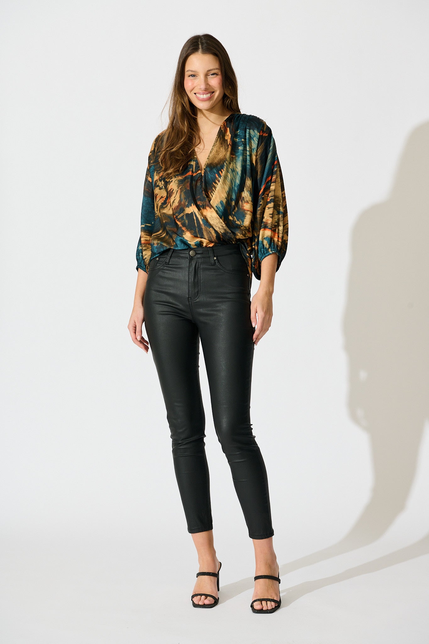 Solita Top in Teal Multi Watercolour Satin