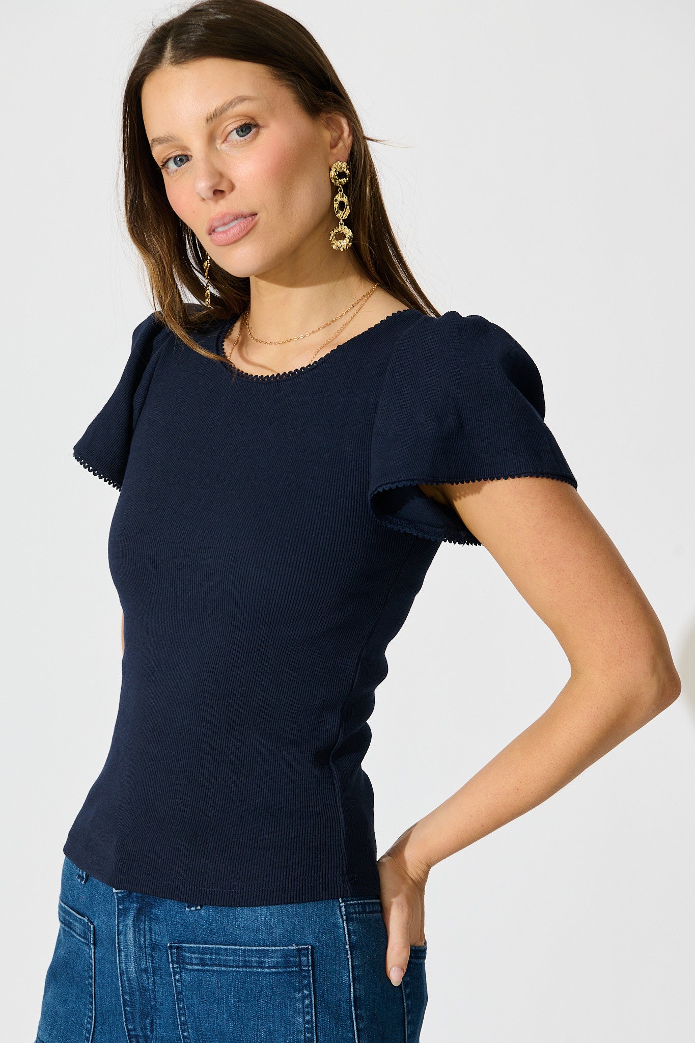 Marsha Top in Navy Cotton