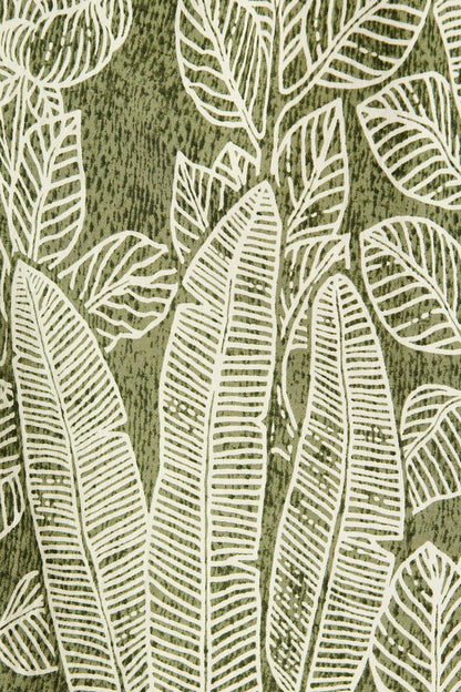 La Palma Maxi Shirt Dress in Green Leaf Border Print
