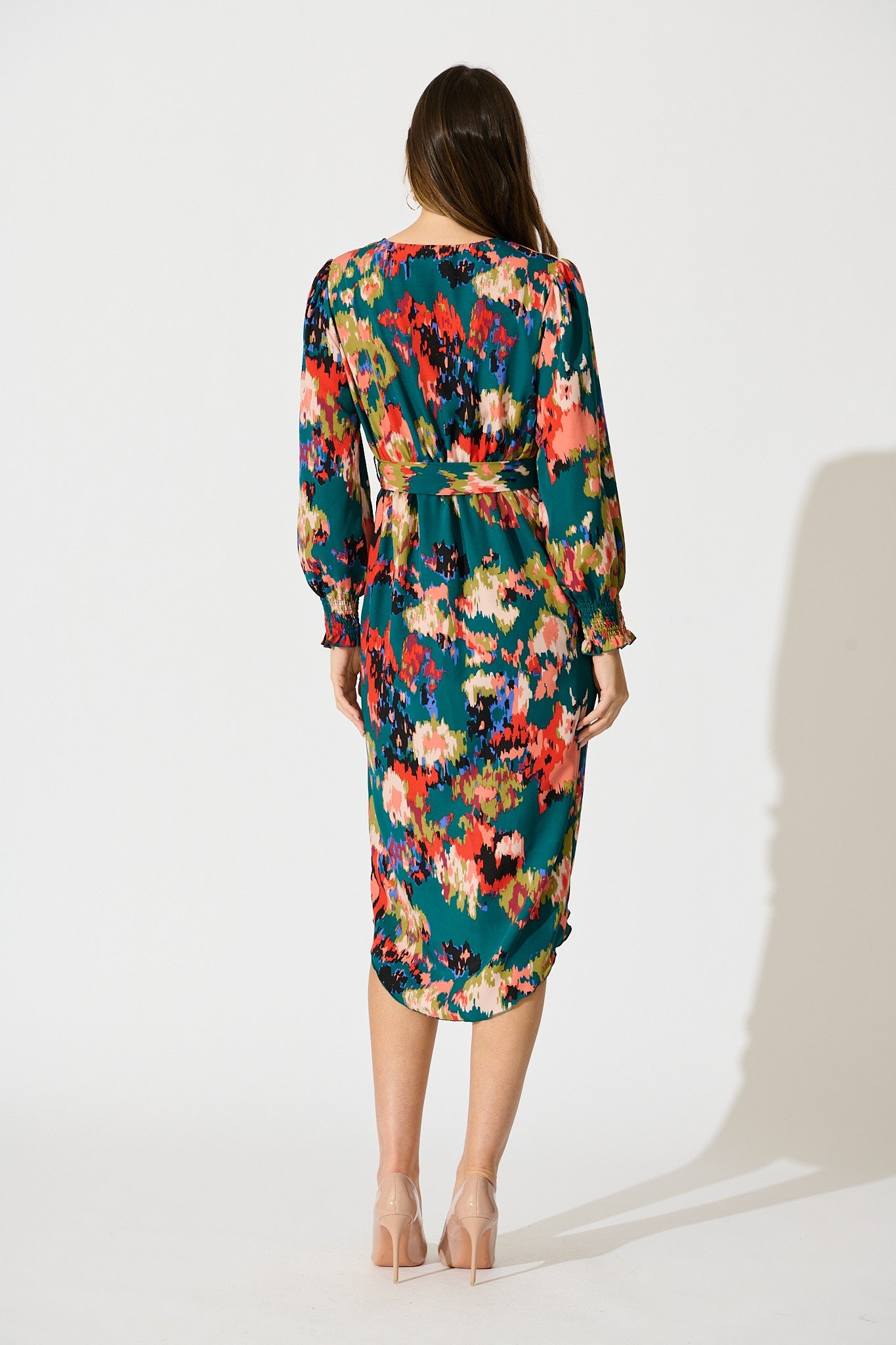Rosemarie Midi Dress in Emerald with Abstract Print