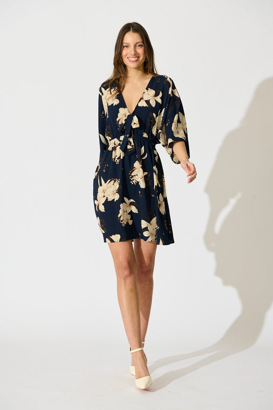 Ava Dress in Navy with Cream Floral