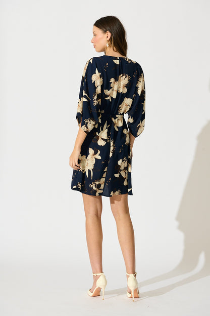 Ava Dress in Navy with Cream Floral