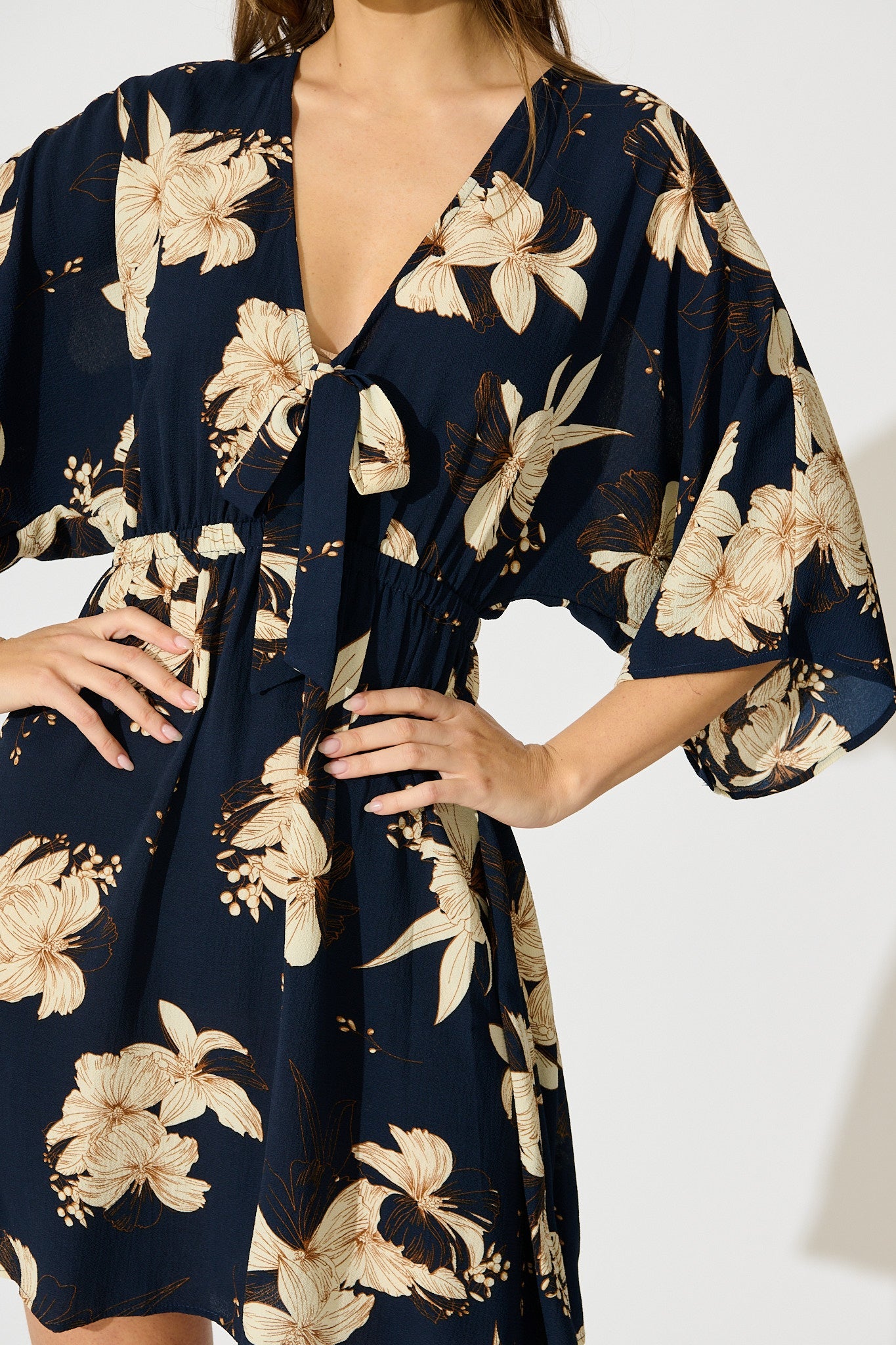 Ava Dress in Navy with Cream Floral