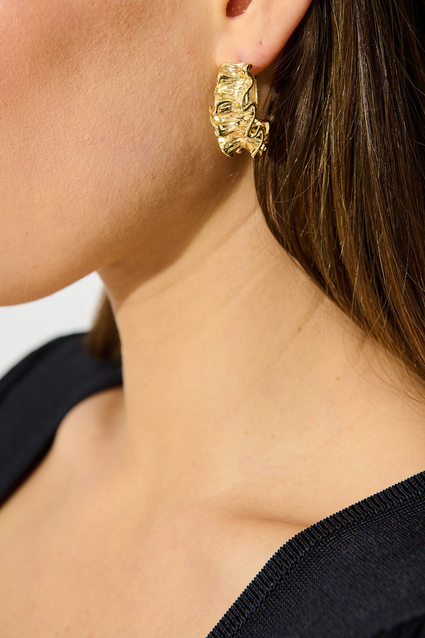 Selena Hoop Earrings in 18K Textured Gold Plated