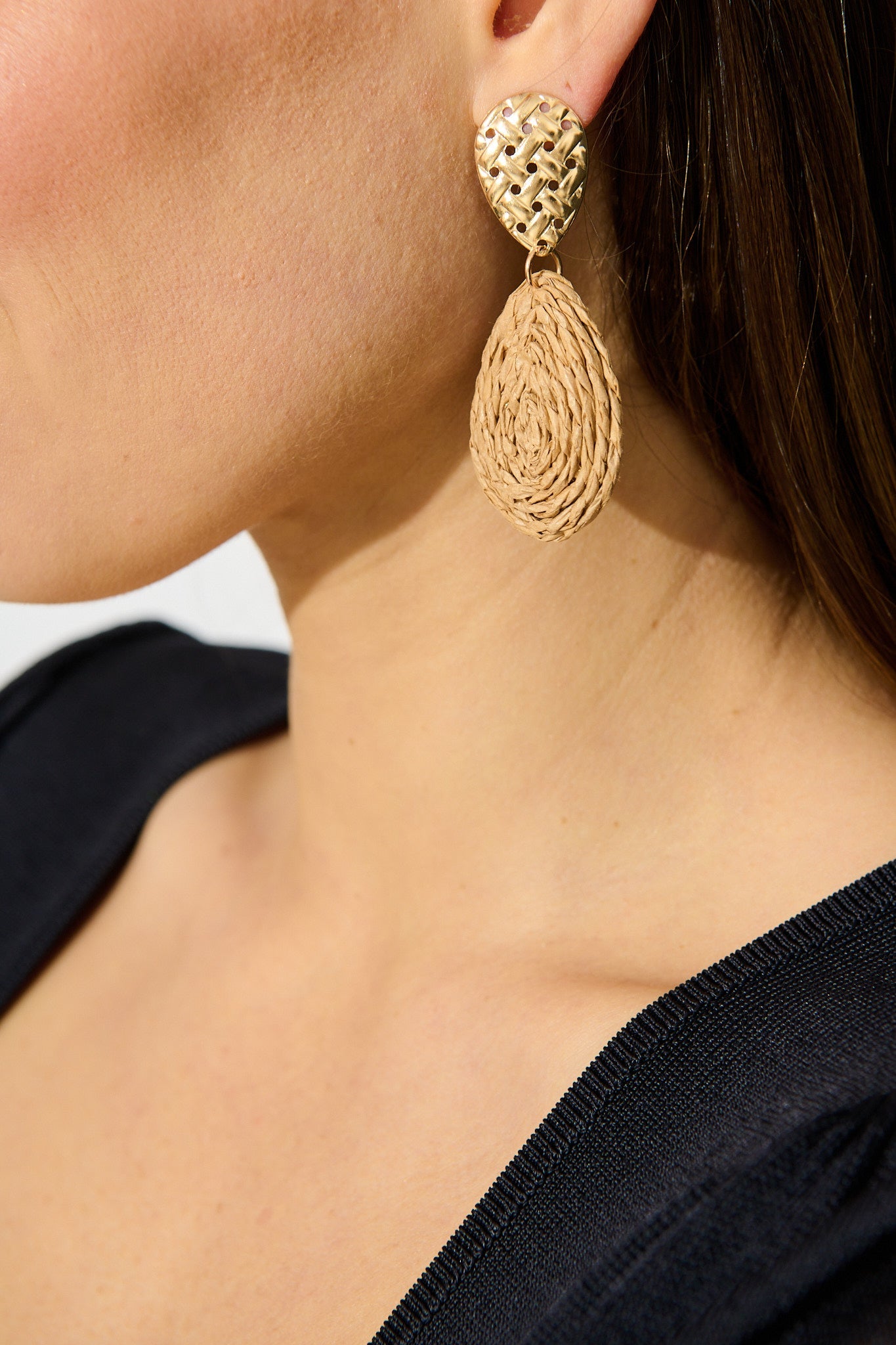 Sara Drop Earrings in Natural Rattan