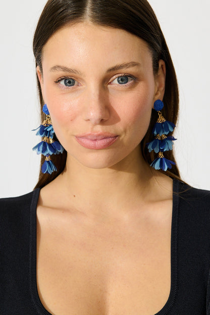 Percy Drop Petal Earrings in Multi Blue