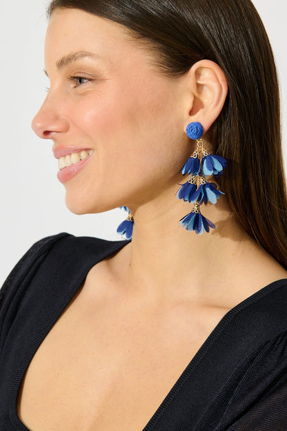 Percy Drop Petal Earrings in Multi Blue