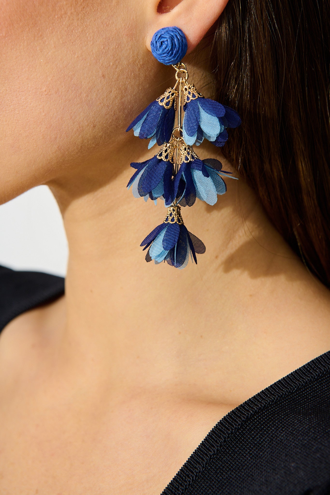 Percy Drop Petal Earrings in Multi Blue
