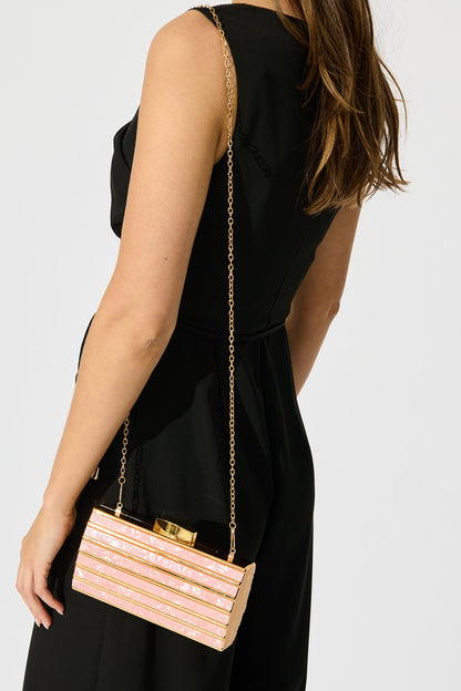 Gala Clutch Bag in Gold with Blush Acrylic